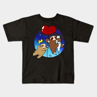 Heart Balloon Sloths and Cats - Night Sky Kids T-Shirt